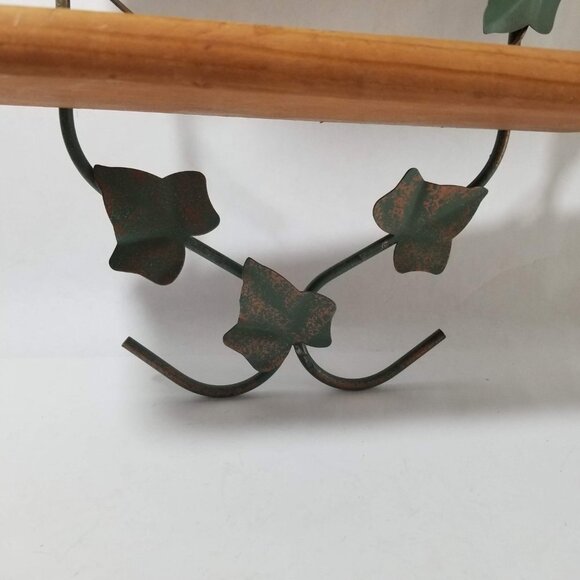 Wood and Green Metal Leaf 3 Shelf Hanging Wall Decor 26" High - Picture 9 of 10